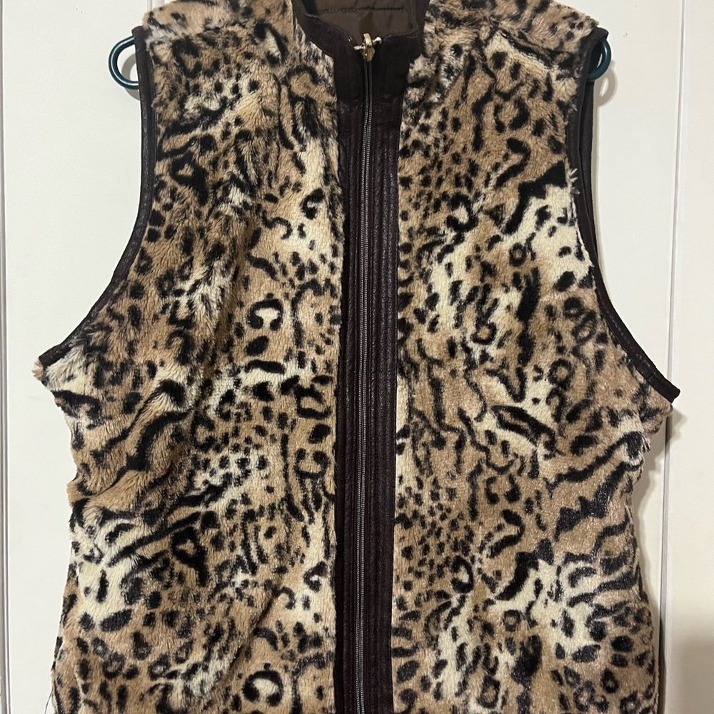 Belk Leopard Print Faux Fur Vest- Reversible